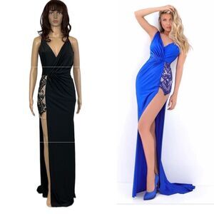 NEW Tarik Ediz Style 50725 black exposed leg maxi prom evening prom gown 0